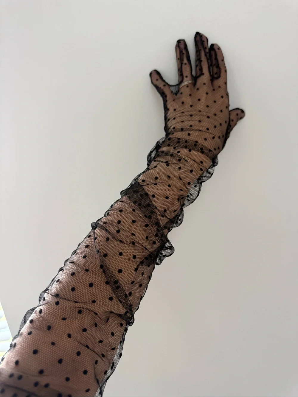 Black Polka-Dot Sheer Mesh Opera Gloves